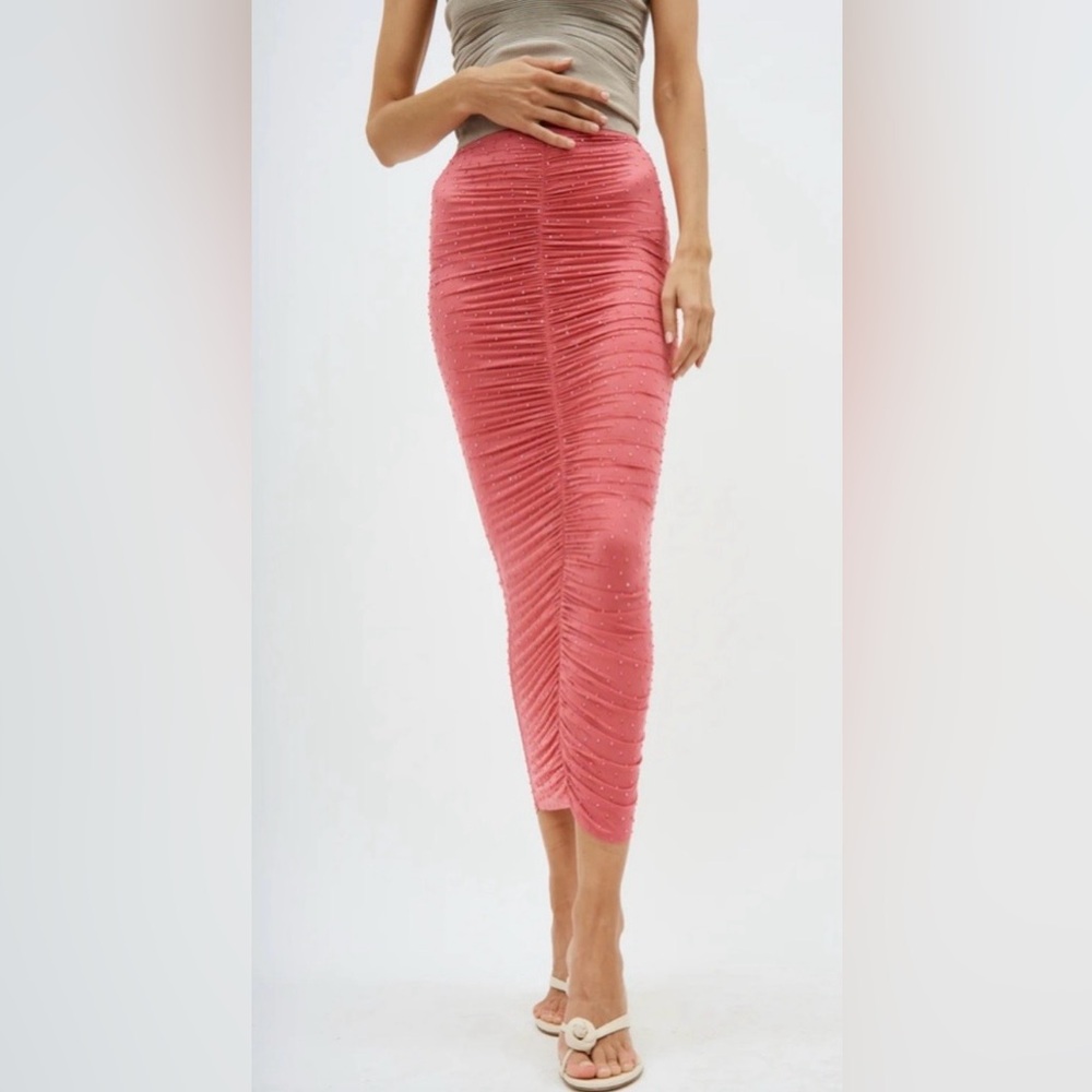 Alex Perry-rose, rauched, crystal jeweled jersey maxi skirt (only) -Size 8 USA - Picture 12 of 13